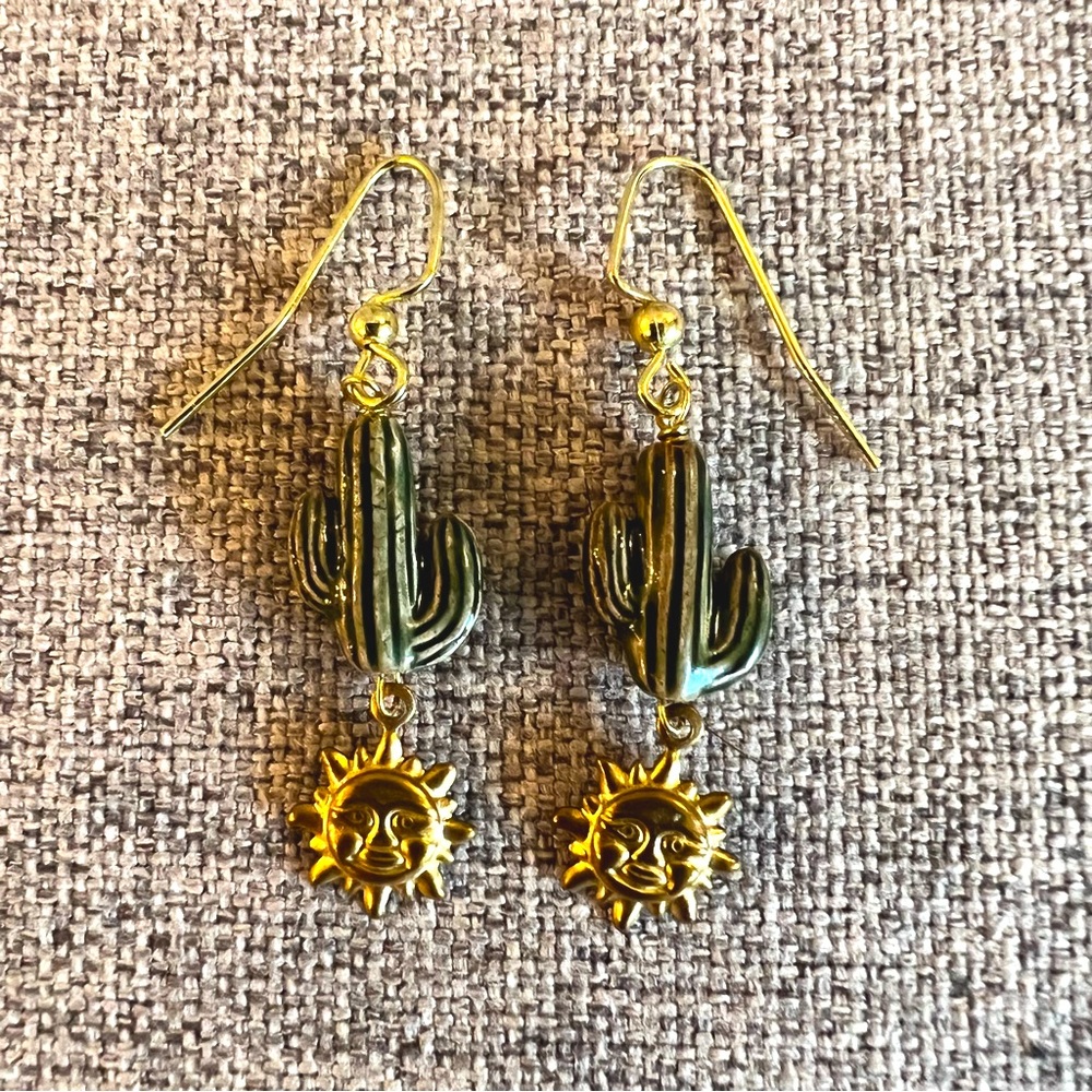 Cactus and Sun Earrings with hooks